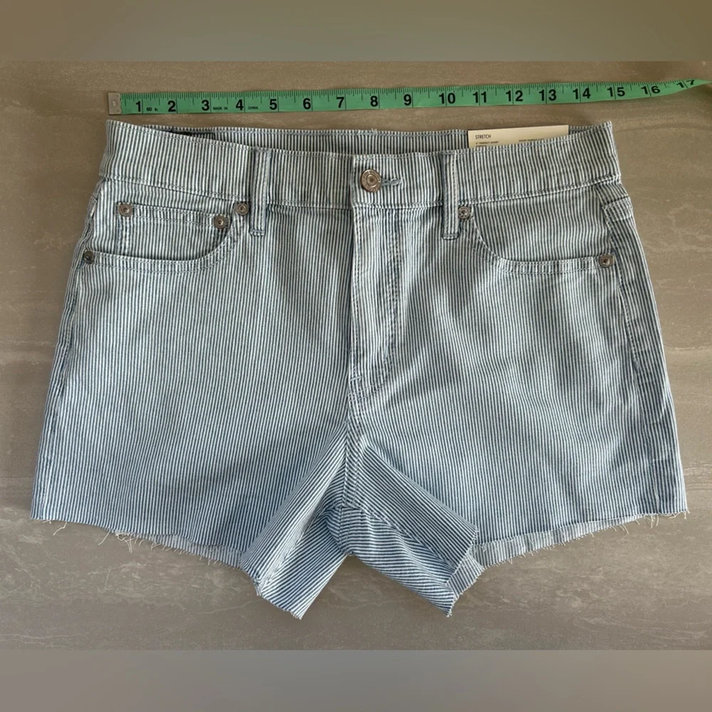 American Eagle Outfitters Striped Jean Shorts Stretch High Rise 98% Cotton - Picture 12 of 16